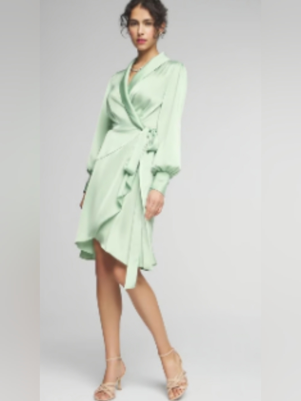 White House Black Market Mint Green Long Sleeve Wrap Dress